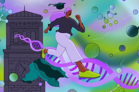 Stylized graphic of african american scientist leaving academia